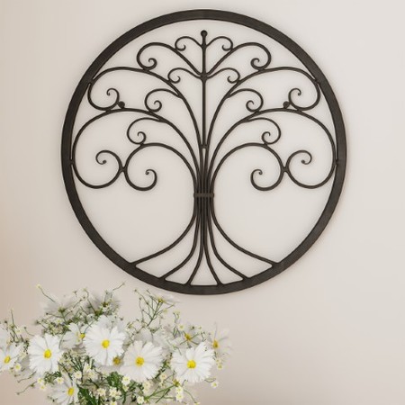 HASTINGS HOME Wall Décor, Iron Metal Tree of Life Modern Wall Sculpture Art Round for Living Room, Bedroom, Brown 515389OSO